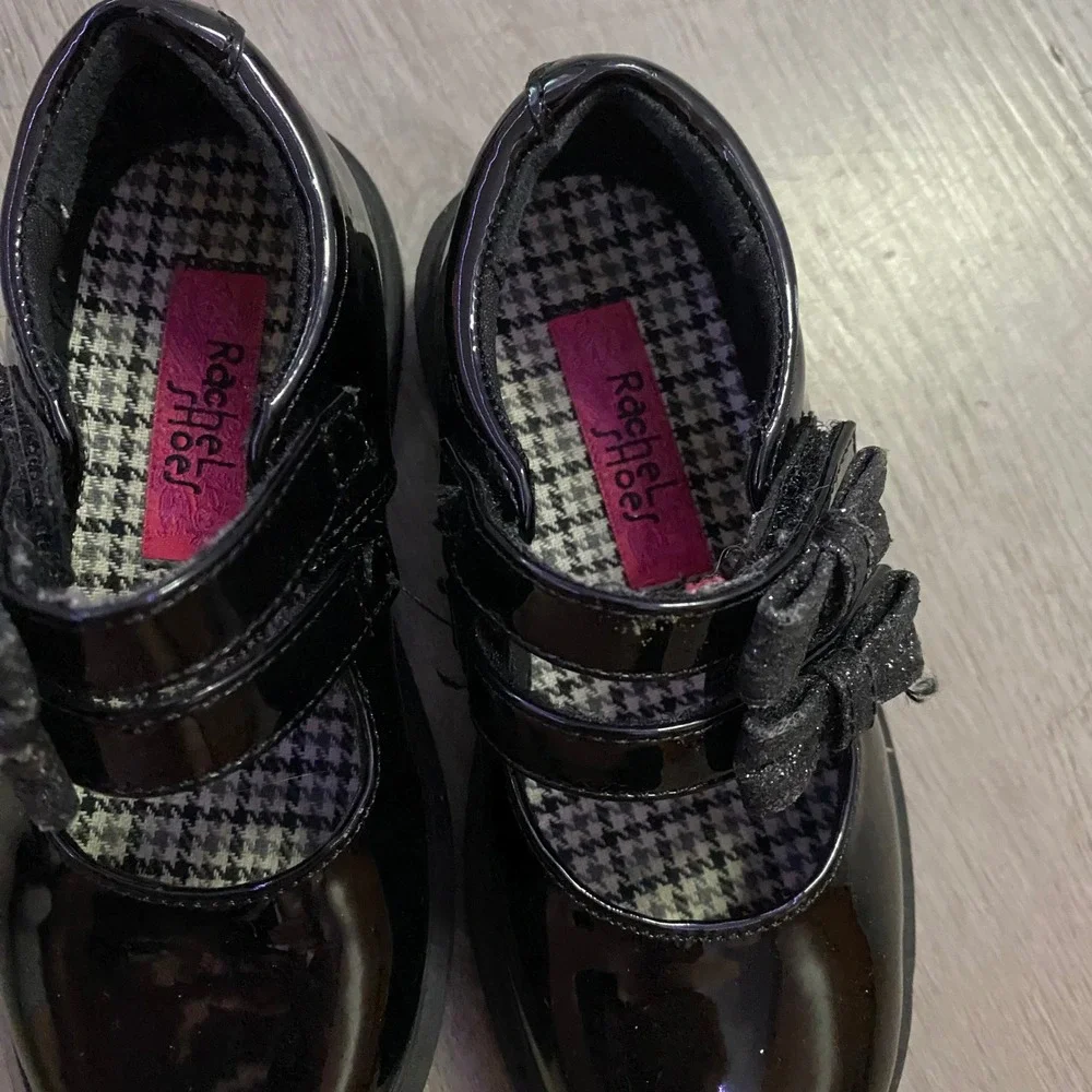 Rachel Shoes Mary Janes Toddler Kids 8 Black Patent Glitter Bow Lil Janah